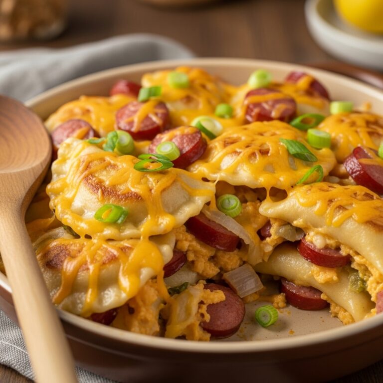 Crockpot Pierogi Casserole with Kielbasa