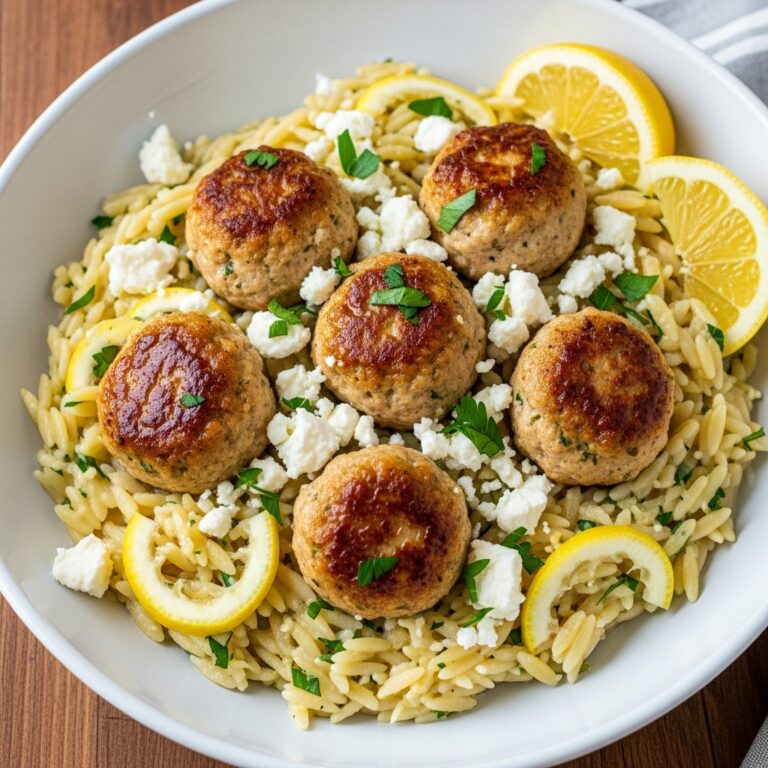 Greek Chicken Meatballs with Lemon Orzo