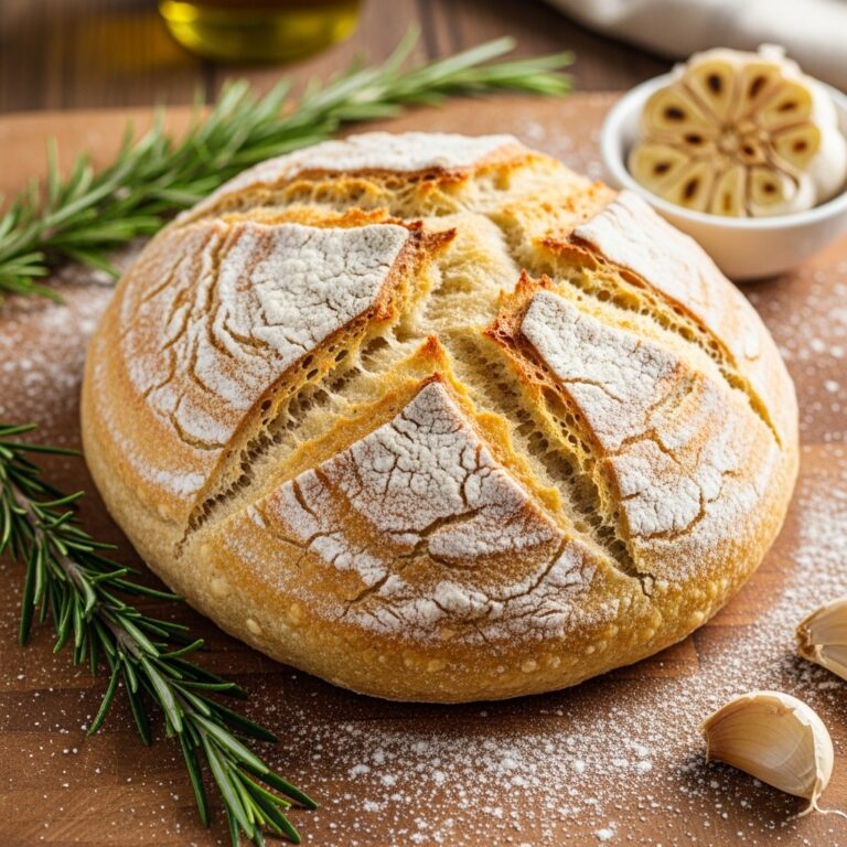 Rustic No Knead Rosemary Garlic Bread
