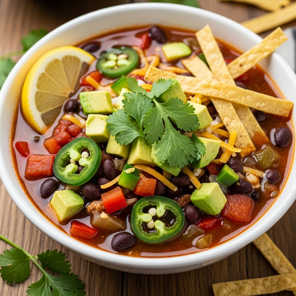 Spicy Black Bean Tortilla Soup