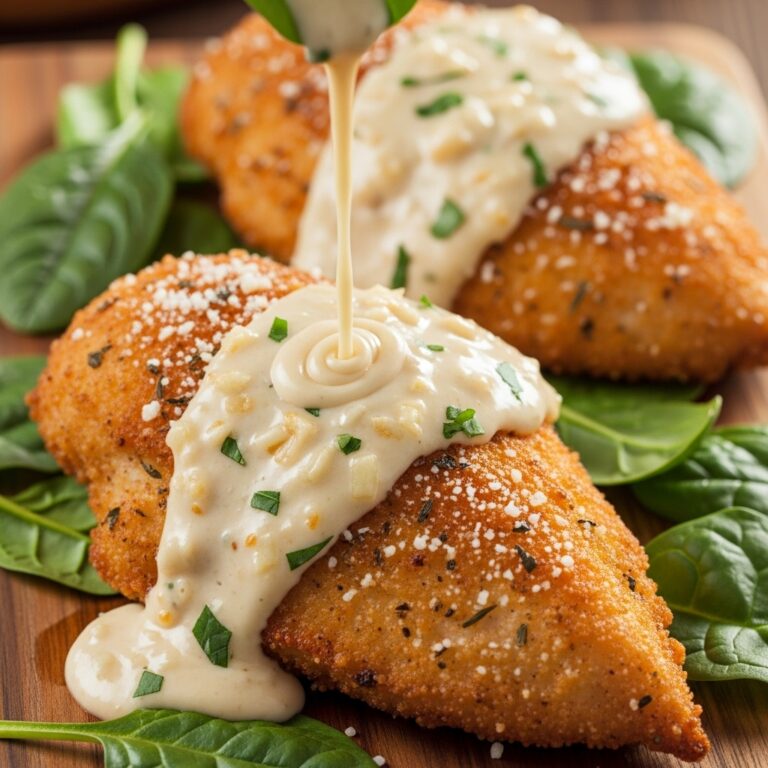 Crispy Parmesan Chicken with a Rich Garlic Sauce – Easy Dinner Idea
