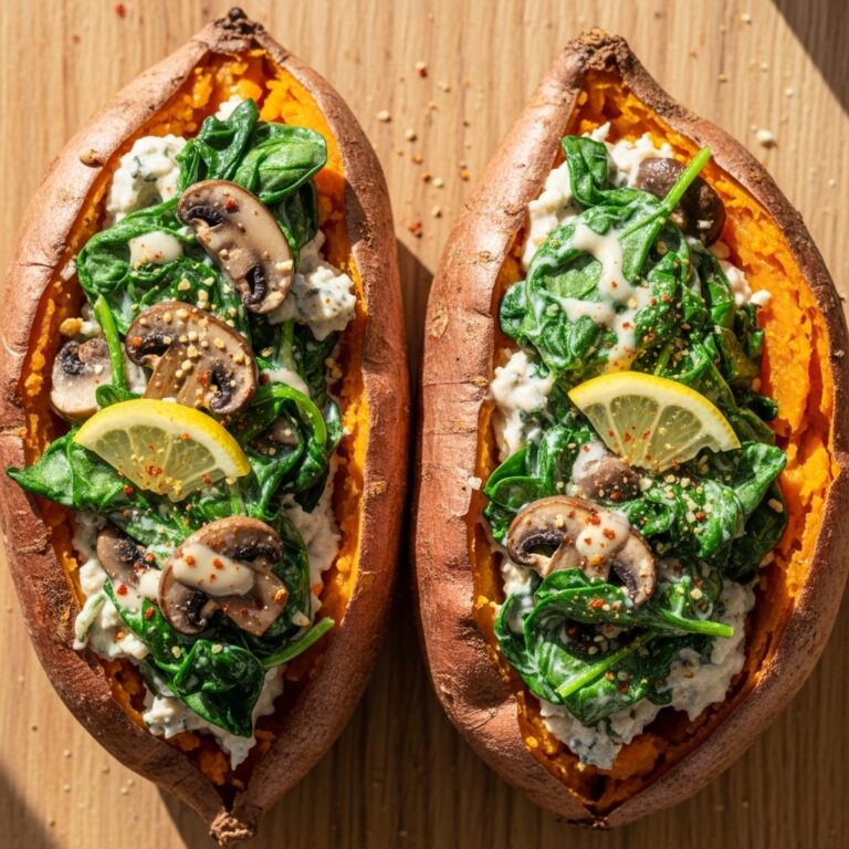 Creamy Mushroom and Spinach Stuffed Sweet Potatoes