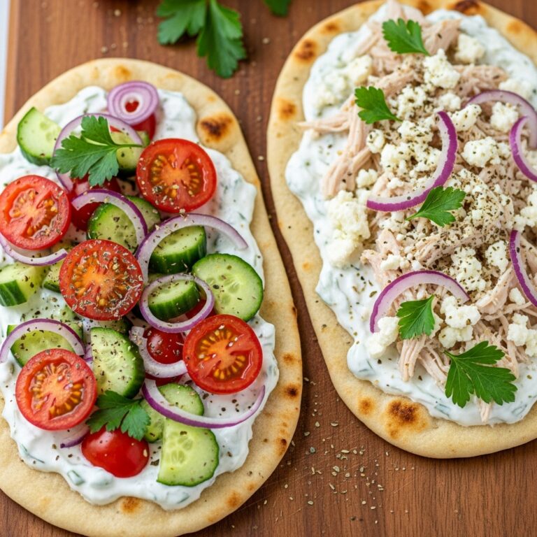 pizza topped with tzatziki sauce